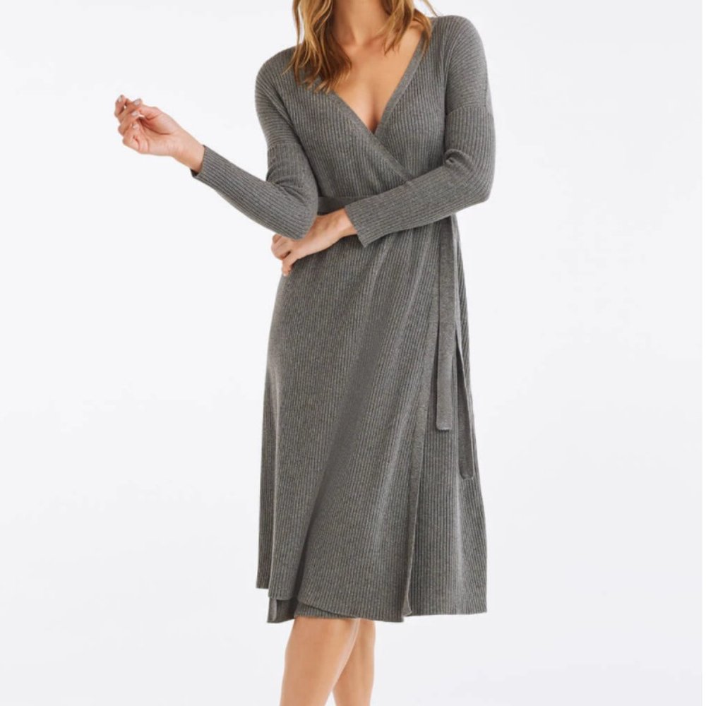 NWT VETTA Grey Sweater Wrap Dress or Long Sweater Cardigan Duster
